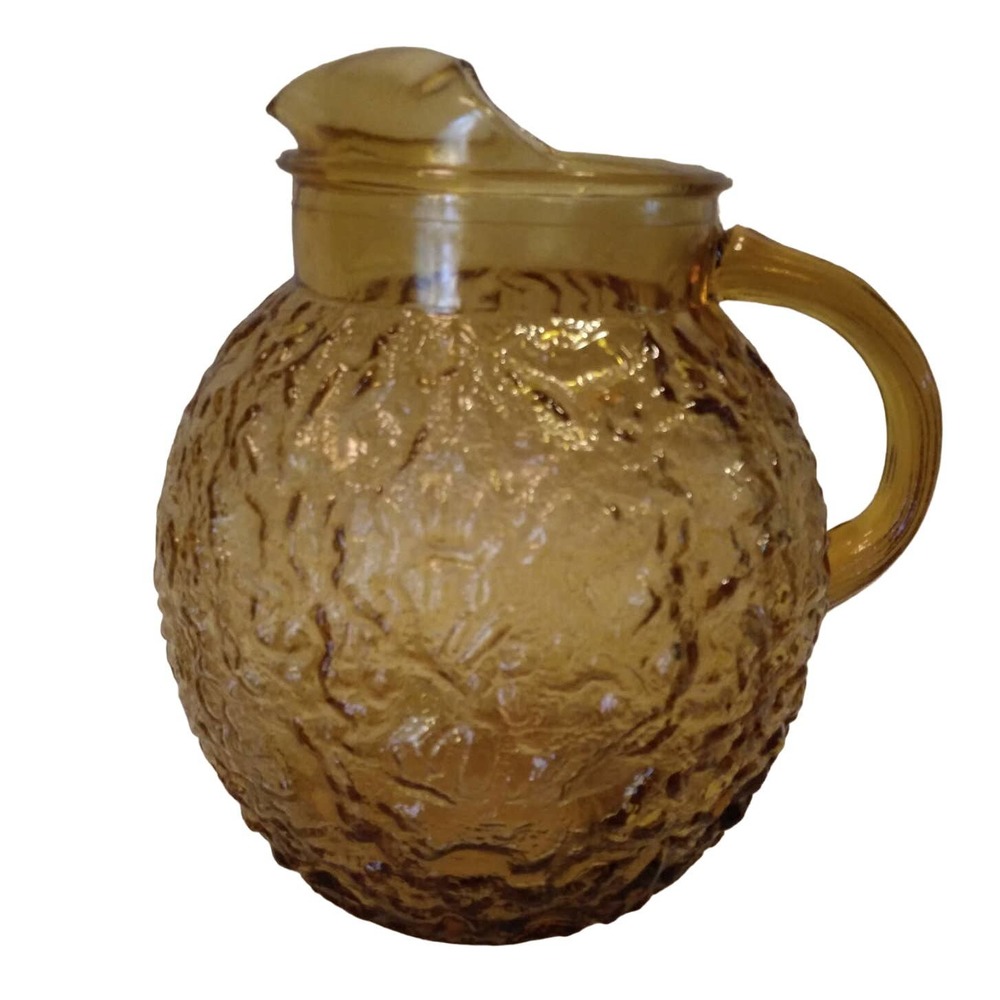 Vintage 1960s Anchor Hocking Honey Gold Textured Ball Jug In Milano 8in